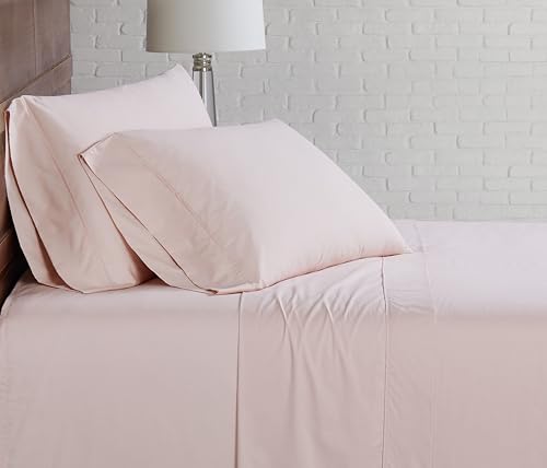 Image of CANNON - Solid Percale 3 Piece Twin Sheet and Pillowcase Set - Blush