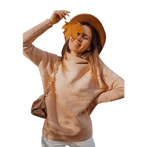 CHICWISH Women's Linen/White/Grey Cozy Ribbed Long Sleeve Turtleneck Knit Top Pullover Sweater2