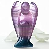 Earth Therapy Pocket Guardian Angel with Serenity Prayer Card - Colorful FLOURITE Natural Crystal Healing Stone Figurine - Gift for Yourselves and Your Loved Ones……
