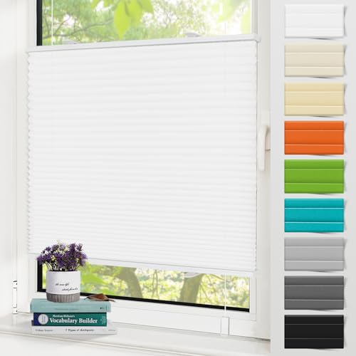 Zarnan Plissee ohne Bohren Klemmfix,Weiß 80x100cm(BxH),Plisseerollos Faltrollo mit Klemmträger easyfix,Jalousie Sichtschutz und Sonnenschutz Rollo für Fenster & Tür