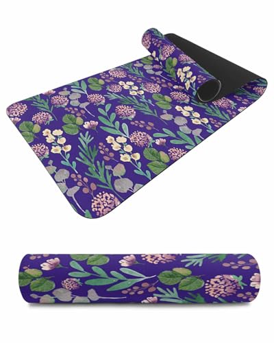 Debedcor Heat Proof Table Pads Waterproof Decorative, Teal Green Leaves Non-Slip Table Countertop Protector, Rustic Pink Floral Botanical Purple Insulation Mat for Dining Room, 48 x 12 Inches