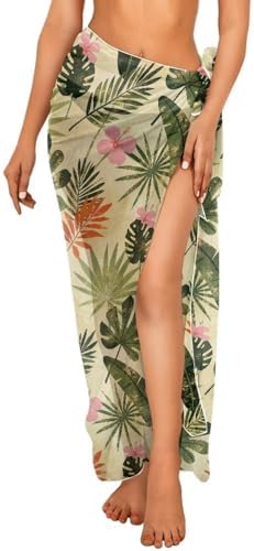 Tropical Flower Leaves Sarong Wraps Coverups Chiffon Long Bikini ...