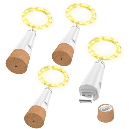 OUSMIN Lichterkette, USB Wiederaufladbare Weinflaschenlichter mit Korken,...
