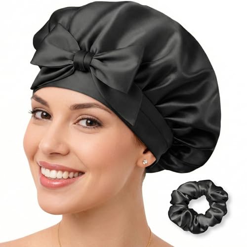 GOLDEN STAR BEAUTY Seidenhaube zum Schlafen aus 100% Maulbeerseide einlagige atmungsaktive Schlafhaube anpassbare Schlafmütze mit weichen Stretch-Stoffbändern Silk Bonnet Haarhaube für die Nacht