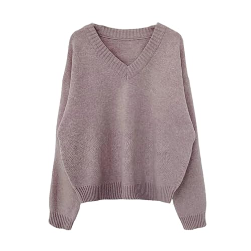 Women's Loose Knitted Pullover Sweater Casual V Neck Long Sleeve Loose Knit Jumpers Tops