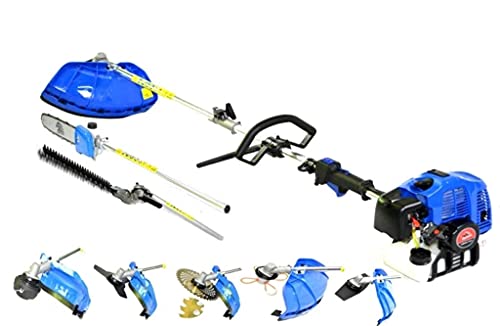 BRACOG Desbrozadora, Podadora y Cortasetos a Gasolina (7 en 1). Desbrozadora Profesional con Motor de 2 Tiempos - 62 CC - 3,4 CV. Cortadora de Césped y Jardín.