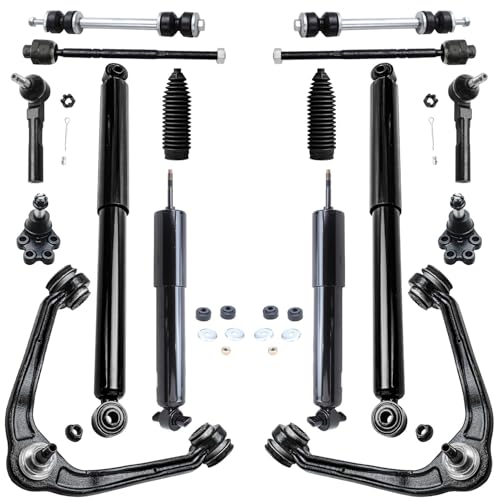 Detroit Axle - RWD Front End 16pc Suspension Kit for 99-06 Silverado Sierra 1500 Chevy GMC, 2 Control Arms 2 Ball Joints 4 Tie Rods 2 Sway Bars 4 Front and Rear Shock Absorbers 2 Boots Replacement