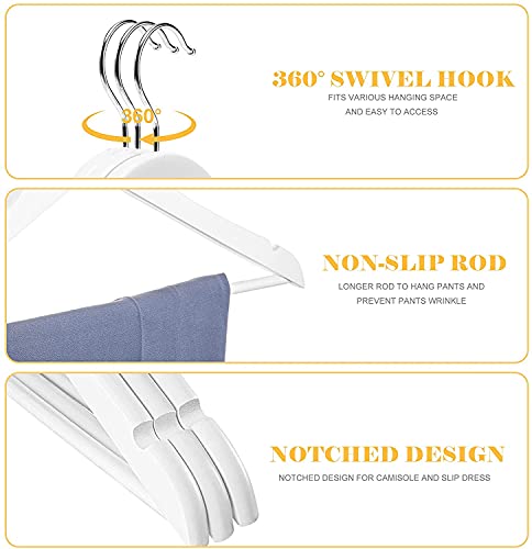 Image of WHISKET Premium Wood Hangers, Heavy Duty, White, Polished, 60 Pack (24 cm) for Coats, Suits, Jackets, Shirts, Blouses, Dresses, Pants, Skirts
