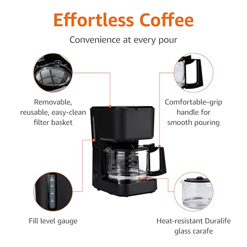 image for Amazon Basics 5 Cup Drip Coffee Maker with Glass Coffee Pot (0.8 Qt), 