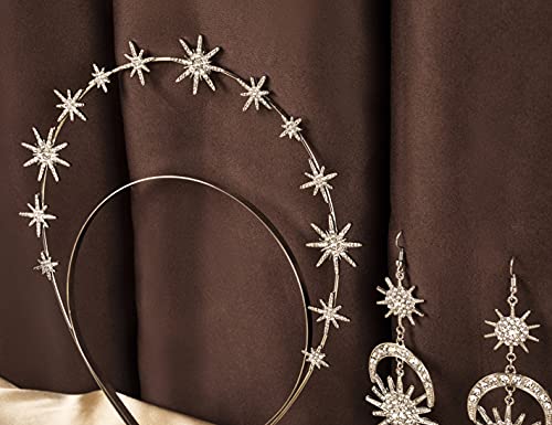 Fantherin Goddess Halo Crown Headpiece - Gold Sun and Moon Star Headband Headdresses Celestial Costume for Women Girls (Silver) - Thumbnail 3
