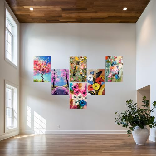 Image of SiddArtify Floral Wall Art Prints Set - Textured Flower Poster Decor for Living Room Bedroom Office - 8x12 inch Board Pack of 6