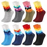 Utensilsto 8 Paar Socken Herren 39-42 Baumwollesocken Bunte Herren Socken Lustige Herrensocken mit Geometrie Motiv Strümpfe Verrückte Witzige Coole Geschenke für Männer Herren Jungen