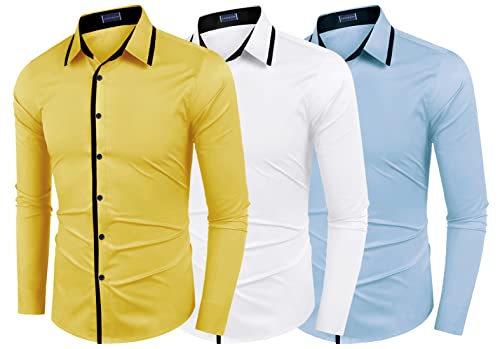 Image of Zombom Combo of Men's Cotton Blend Solid Regular Fit Casual Full Sleeves Shirts (Pack of 3)