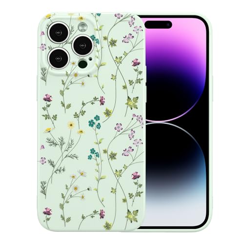 Image of RALEAVO Floral Case for iPhone 16 Pro Max, Flower Branch Pattern Design Cute Cover Case for Girls Women Slim Thin Soft Silicone Shockproof Anti-Slip Phone Case for iPhone 16 Pro Max (6.9 inch),Green | for iPhone 16 Pro Max Case with Cute Flower Branch Pattern Design,Pretty Case for Girls Women,Soft Silicone Shockproof Cover