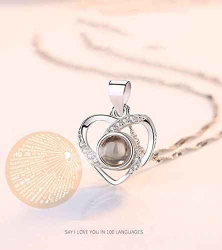Ronglry I Love You Necklace 100 Languages Titanium Steel Projection Love Heart Necklace I Love You In 100 Languages Heart Pendant Necklace For Women Valentines Day Birthday Gifts Silvera #TOP1