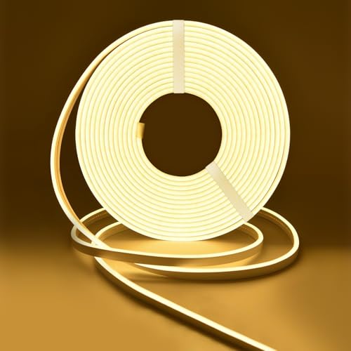 Lucienstar Neon Light Strip, 12V 5M LED Strip Lights, 3000K Warm White IP67 Waterproof Flexible Silicone LED Strip for Bedroom Garden Kitchen (No Power Adapter) [Energy Class F]