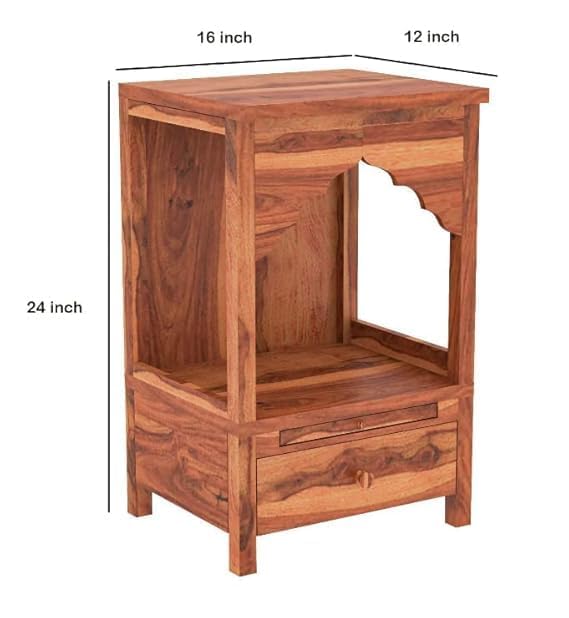 Image of Sheesham Wood Temple Solid Wood Classic Wooden Temple for Home, Office Pooja Mandir with 1 Drawer for Storage Home Decoration | Wall Devghar