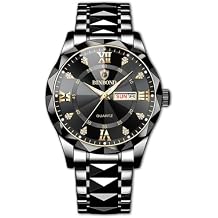 Mens Fashion Watches Waterproof Stainless Steel Quartz Watch Night Glow Date Week Business Dress Analog Mens Wrist Watch