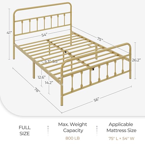 Yaheetech Classic Metal Platform Bed Frame Mattress Foundation with Victorian Style Iron-Art Headboard/Footboard/Under Bed Storage No Box Spring Needed Full Size Antique Gold