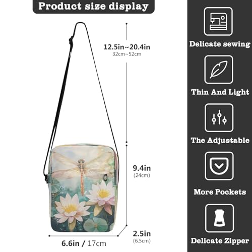 Crossbody Bag Lotus Dragonfly Messenger Bag for Women Men Purse Shoulder Bag Satchel Bag with Adjustable Strap 214B92103