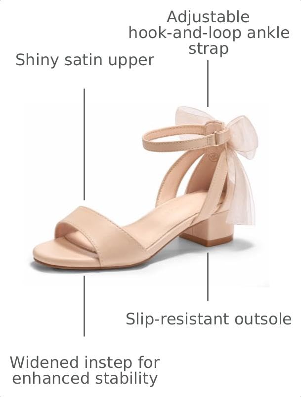 Image of Coutgo Girls Dress Shoes Sandals Chunky Low Heels Bow Ankle Strap Flower Girl Wedding Party Shoes