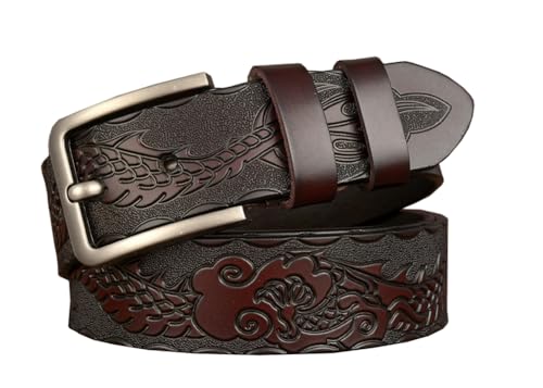 PACDE Western Retro Genine - Cinturón de piel de vaca para hombre, café, 125 cm