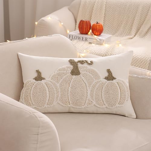 Tosleo Halloween Throw Pillow Covers 12x20 inch Set of 2 Halloween Beige Pumpkin Embroidered Pillow Cases Thanksgiving Home Party Pumpkin Fall Decor Pillowcases Lumbar Cushion Covers