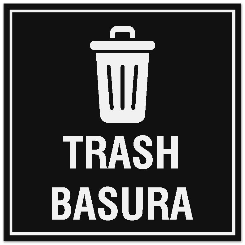 Panneau carré Trash Basura signalétique noire Signs ByLITA L