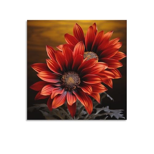 Toile murale abstraite tournesol rouge tableau moderne salon chambre 70x70