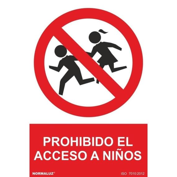 Prohibido el acceso a niños, cartel de seguridad con tintas UV SEKURECO