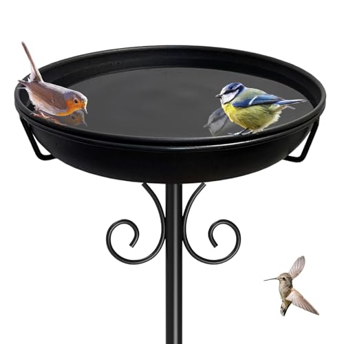 38In Freestanding Bird Bath for Outside, Detachable Birdbaths with Metal Stake, Bird Bath Feeder Bowl for Outdoors Garden Patio Yard Lawn,Sturdy Upgraded 5 Pronged Base (Black)