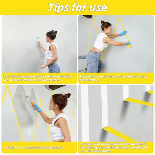 Image of 4 Rolls Yellow Painters Tape Bulk 4 inch x 60 Yards, Total 240 Yd, Painters Masking Tape No Residue Wall Painting Tape Artist Tape Trim Edge Finishing Tape for Wall Painting Decoration DIY Supplies