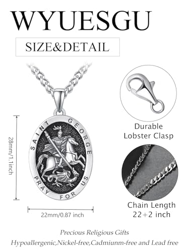Patron Saint Medals for Men, Amulet Pendant Necklace, Protection Catholic Jewelry Religious Gifts for Men with 2.5mm 22"+2" Rolo Chain2