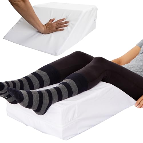 Hermell Zero Gravity Elevating Leg Rest Pillow, Post-Surgery, Leg Pain, Back Injury, Sciatica Pain Relief, Removable Cover - White