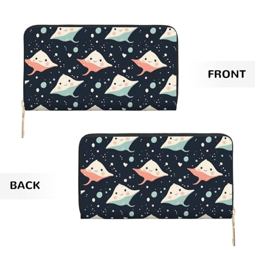 Cute Stingray Print Wallet Women Men, Long PU Leather Wallets for Women, Cute Womens Travel Wallet Purse Pouch with Zipper Pocket2