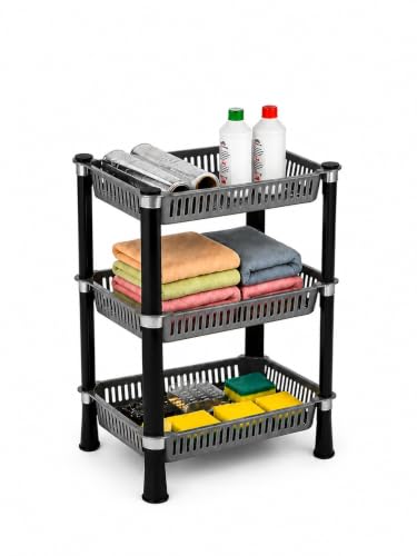 Image of KITCHIVO Multipurpose Storage Organizer Slim Rack Shelf with Wheels for Living Room, Office, Bedroom, Bathroom, Kids Room, Kitchen Trolley (Grey, 3 Layer)