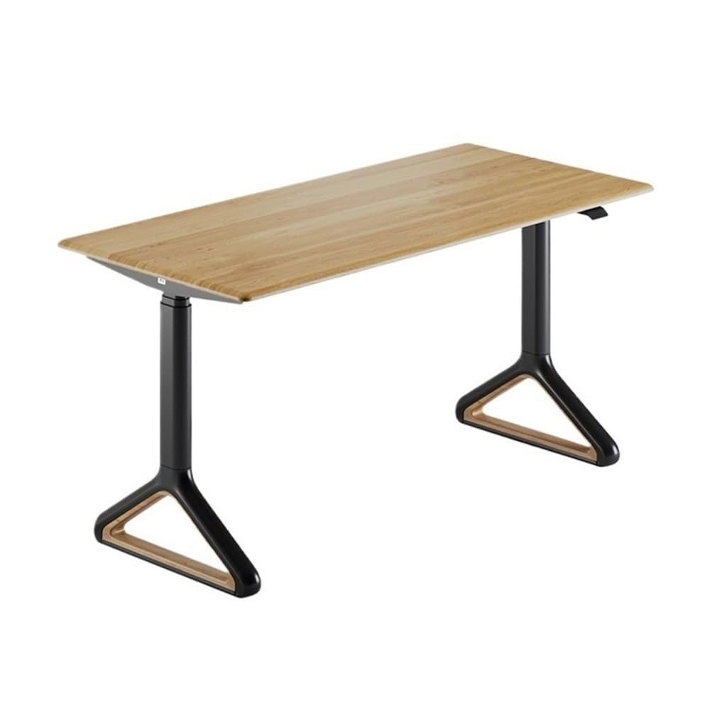 Computer Desk Adjustable Height Electric Standing Desk Modern Writing Table Workstation Wooden Desktop Sit Stand Up Natural 140cm