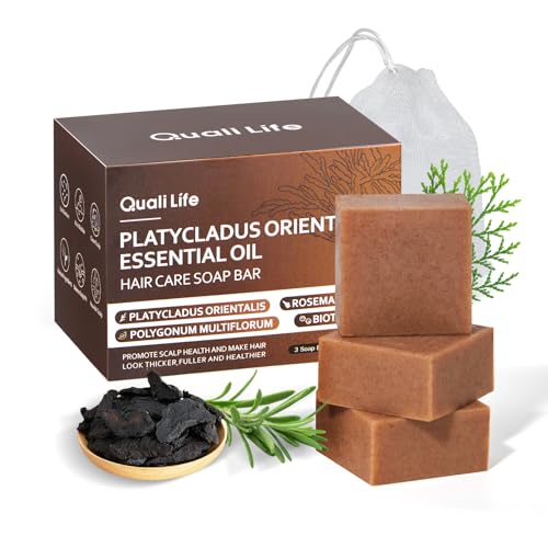 Shampoo Bar with Herbal Essential Oil for Hair Growth, Strengthening & Volumizing, Organic Soap with Platycladus Oil, Polygonum Multiflorum,Rosemary & Biotin, Natural Soap for Thinning Hair, Pack of 3