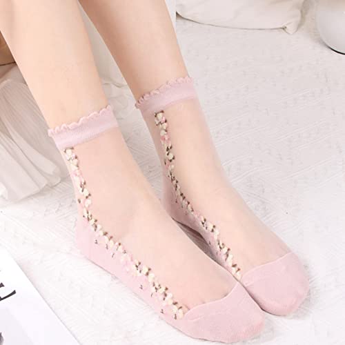 YOLAI 1 Pair Women'S Solid Hollow Out Mesh See Through Lightweight Breathable Crew Socks Dress Socks Fishnet Socks3