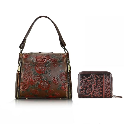 LETEULO Crossbody Bag for Women Top Handle Tote Purses Vintage Satchels Handbag and Women Card Wallet Coffee