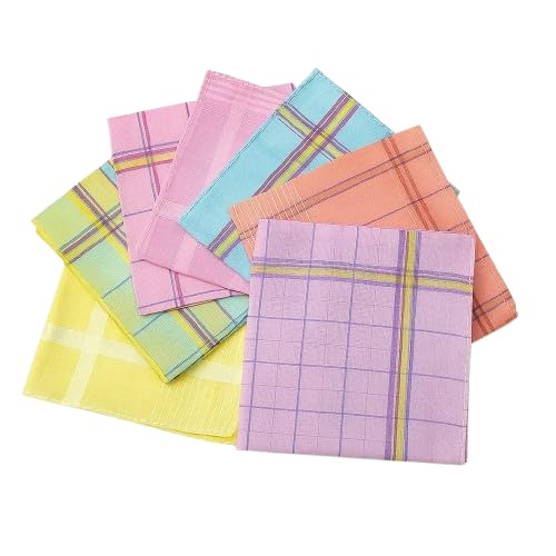 Cotton Handkerchief for Women, 25 x 25 cm, Quilted Pattern, Pack of 6, Pink, Blue, Yellow-image-49