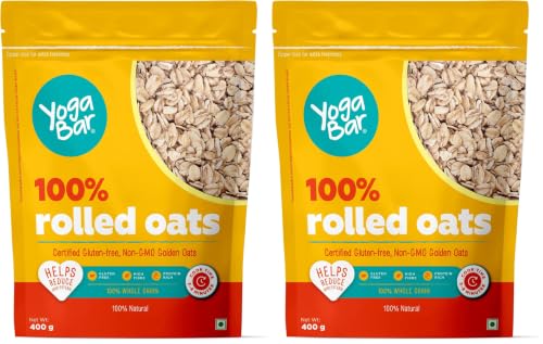 Image of Yogabar 100% Rolled Plain Oats 400G | Premium Golden (Pack of 2)