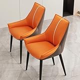 Moderne Leder-Di-Stühle, Set mit 2 stilvollen gepolsterten Sesseln mit Metallbeinen, verstellbare Füße, dickes Kissen für Küche und Wohnzimmer, Komfort
