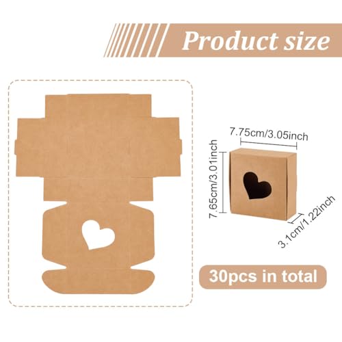 BENECREAT 30 Packs Kraft Paper Boxes with Heart Shape Window(No Film) 7.65x7.75x3.1cm Cardboard Gift Boxes for Party Favor Treats and Jewelry Packaging - Image 2