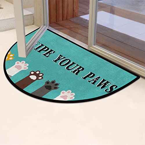 Cute Dog Paws Pattern Half Round Door Mat, Non-Slip Welcome Entrance Way Rug Semi Circle Front Doormats Washable Shoe Scraper Floor Mat Outdoor Rugs For Garage, Patio, High Traffic Area #TOP5