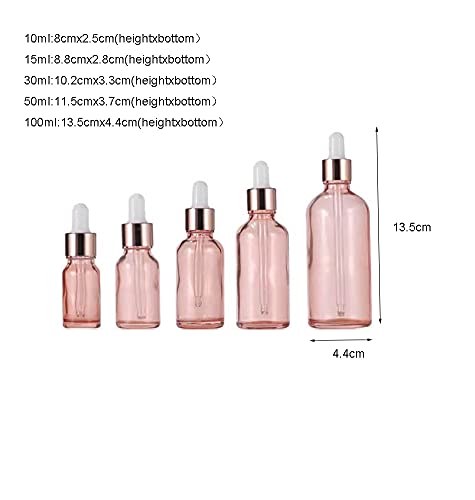 4 Pack Glass Dropper Bottles,10ml/15ml/30ml/50ml/100ml Essential Oil Bottles Dropping Bottles With Rose gold Cap Perfume Empty Travel Sample Vials Essence Liquid Cosmetic Containers(10ml)4