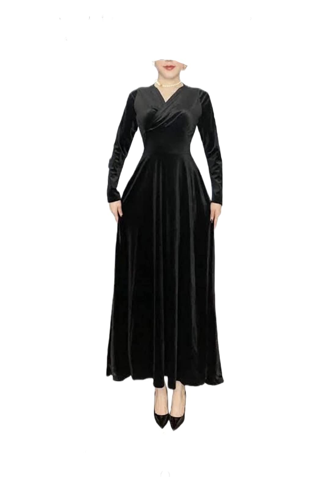Buy Velvet Dress for Women shini Black col/Full Sleeves Maxi Dress 