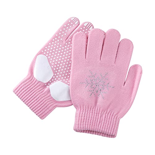 Valcatch Kids Youth Ice Skating Gloves Full Fingers Knitted Gloves with Snow Flakes Rhinestone for Cycling Hiking Running