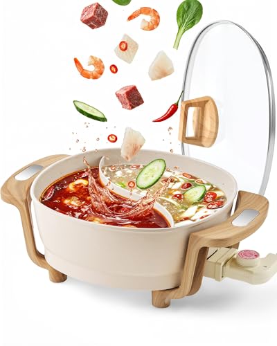 Hot Pot Electric Hot Pot with Divider, Large 6L Nonstick Dual-Sided Shabu Shabu Pot Dual-Flavor...