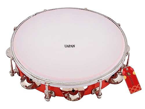 Image of UAPAN Dafli Musical Instrument Dafli /Tambourine 10 inch Hand Percussion Musical Instrument (Red tambourine)